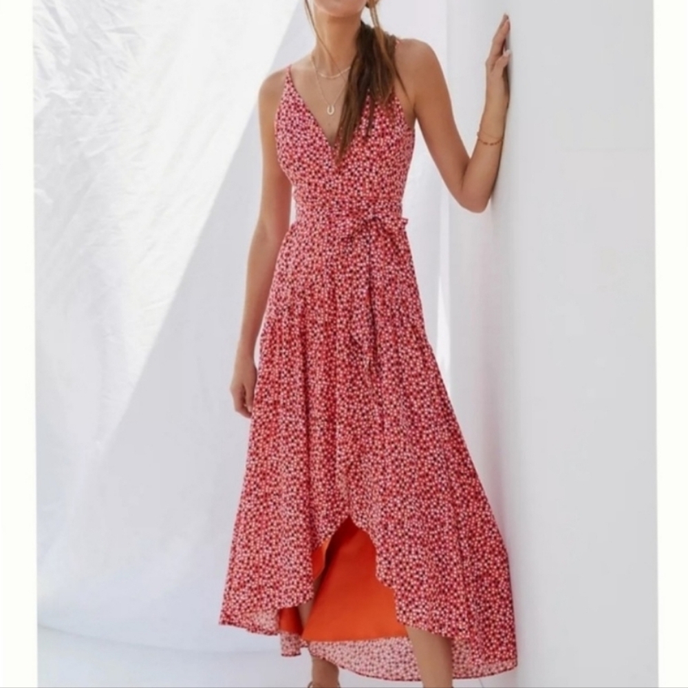 Hutch Womens Flutter Wrap Maxi Dress Sleeveless Sundress Polkadot XL